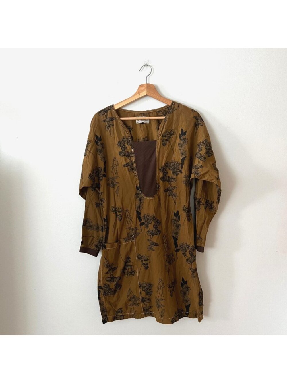 Field Day Reclaimed Brown Floral Long Sleeve Tunic Dress Oakland Women's Size M